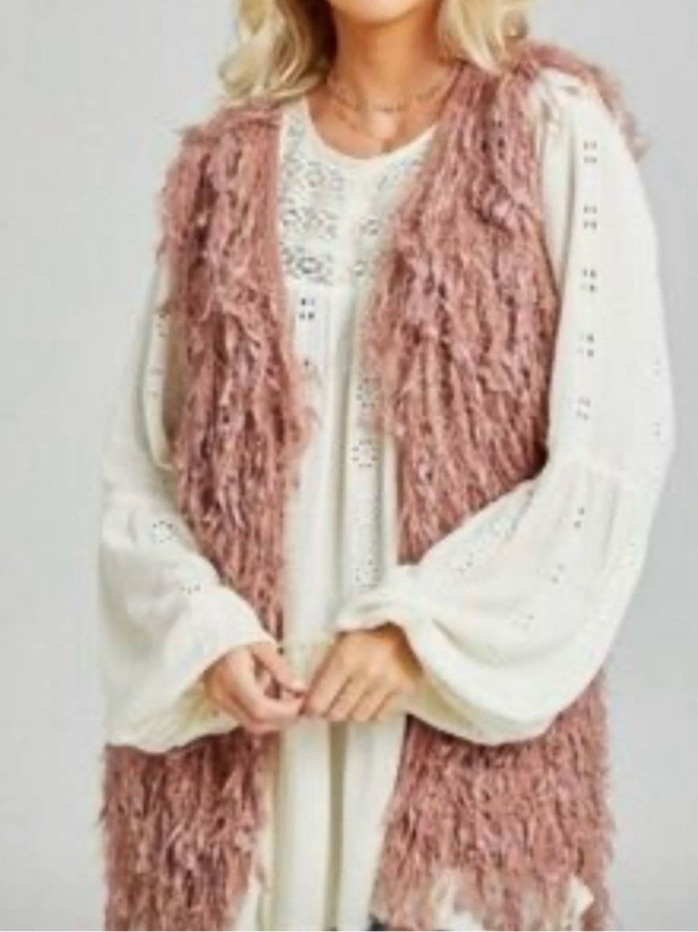 Altar'd State Mauve Pink Shag Knit Vest